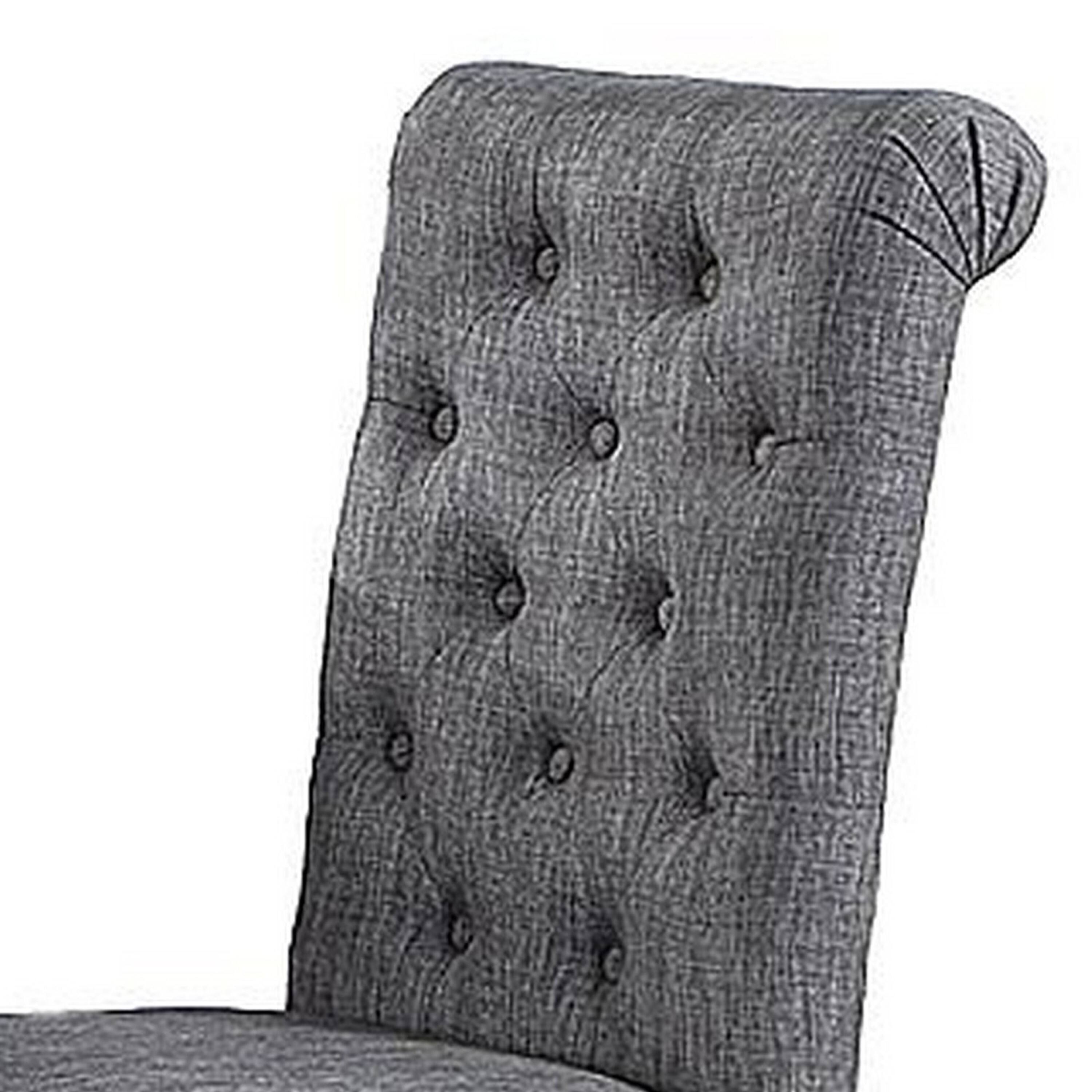 Alt View 2. Manhattan Lane - Jie 25 Inch Dining Chairs, Set of 2, Tufted Gray Upholstery, Rolled Top, Black Wood - Black, Gray.