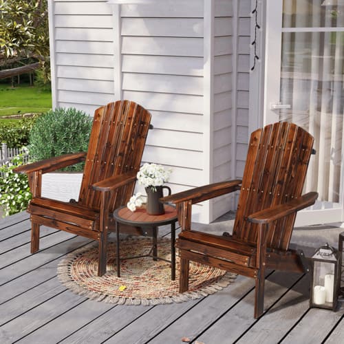 Winado - 2PCS Portable Wooden Adirondack Chair Folding Patio Fire Pit Lounge Armchair Furniture for Indoor Outdoor Beach Poolside - Carbonized