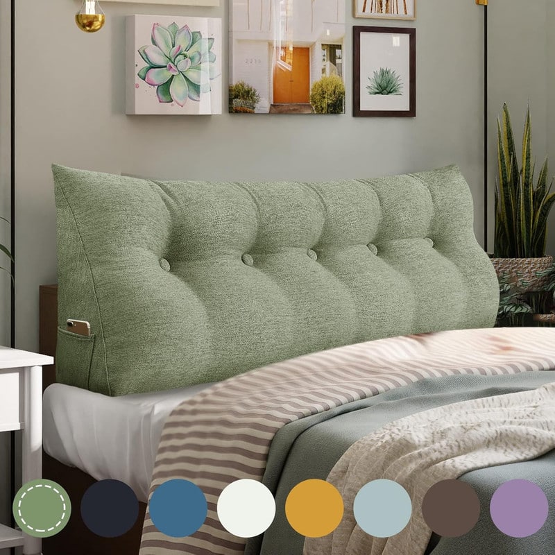 wowmax - Wedge Pillow Headboard for Queen - Sage Support Pillow with Washable Cover - Green