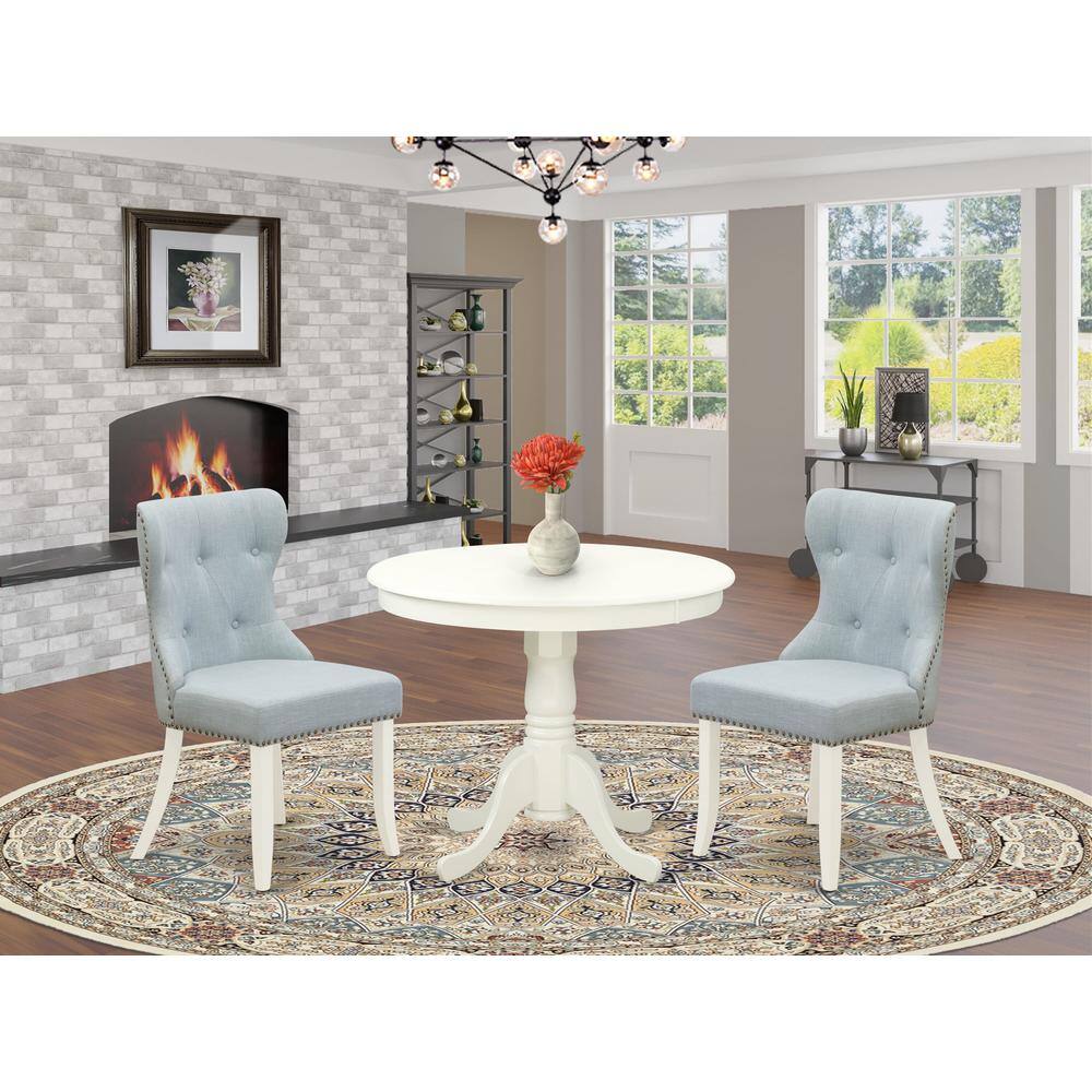 Alt View 2. East West Furniture - ANSI3-LWH-15 - A dining set of 2 fantastic indoor dining chairs with Linen Fabric Baby Blue color and a gorgeous - Linen White.