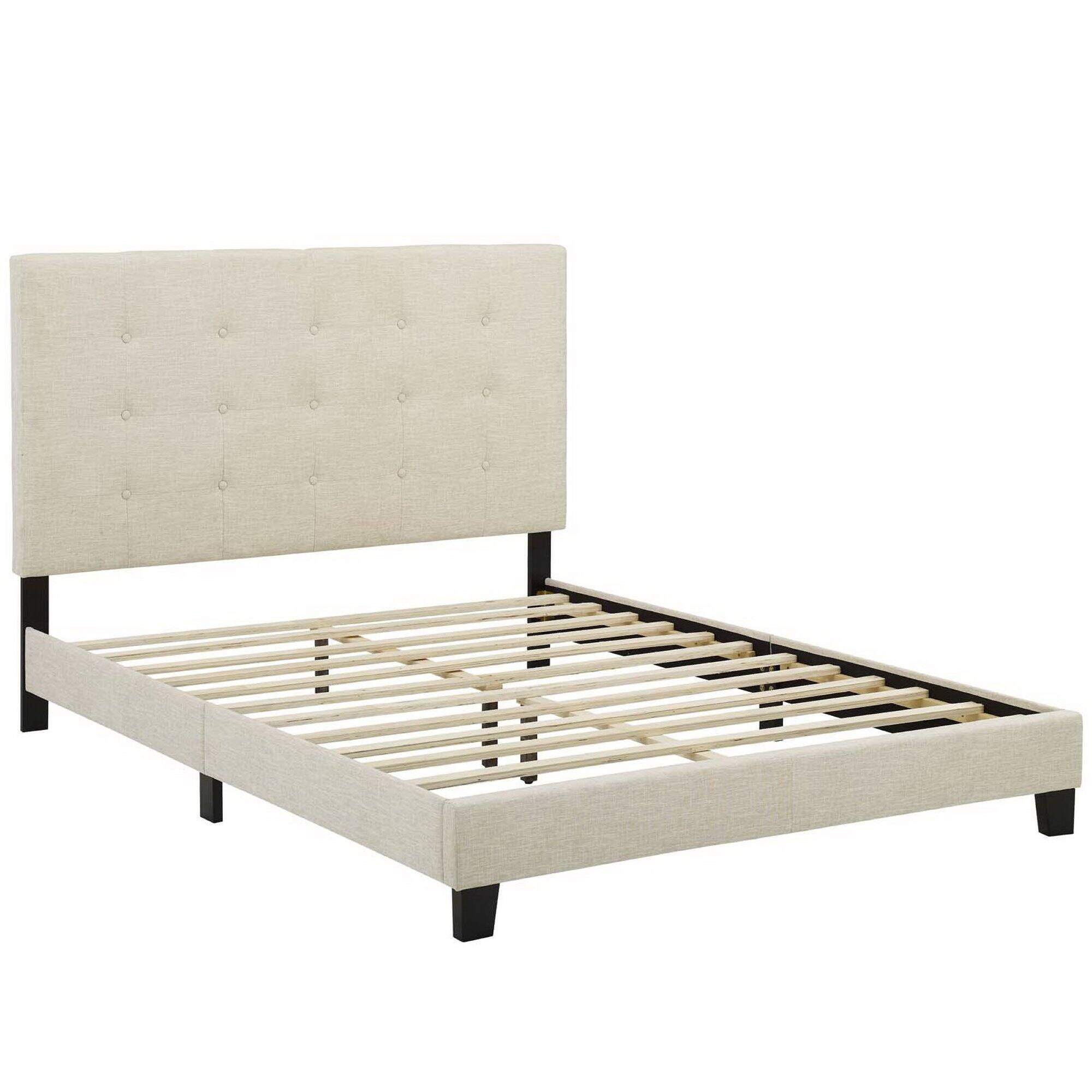 Left. Modway - Sharon Vinyl Queen Bed Frame with Squared Tapered Legs - White.