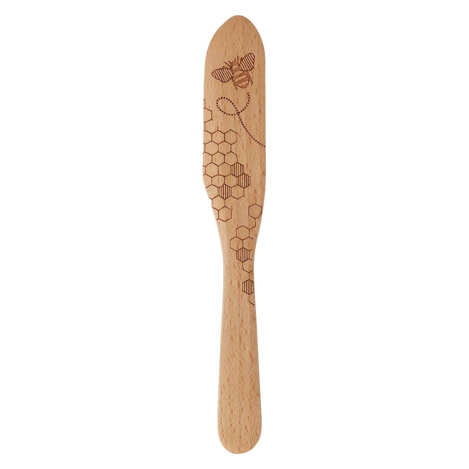 Alt View 2. Talisman Designs - Laser Etched Beechwood Jam Spoon & Spreader Set, Honey Bee Collection, Set of 2 - Tan.
