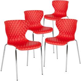 Emma + Oliver - 4 Pack Contemporary Design Plastic Stack Chair - Red