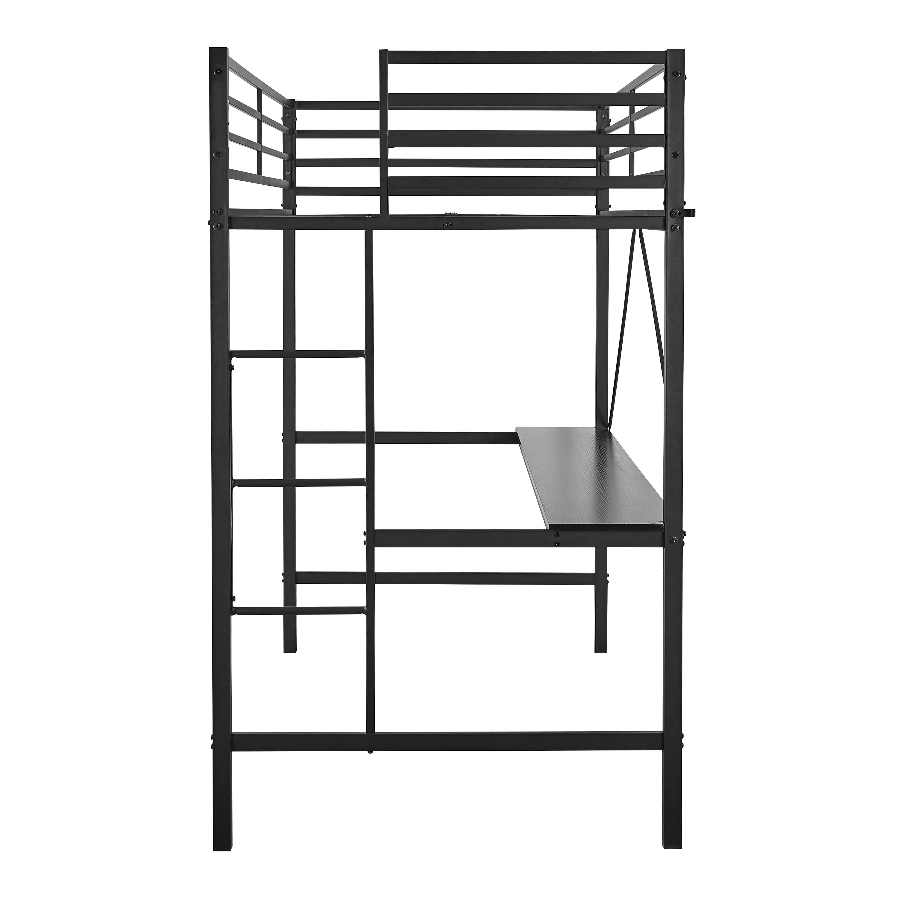 Alt View 8. Emma + Oliver - Jensen Metal Loft Bed Frame with Desk, Protective Guard Rails and Ladder for Kids, Teens and Adults - Black.