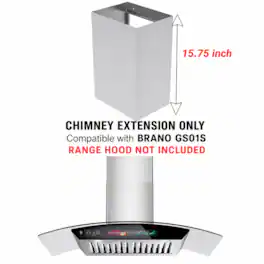 Brano - GS01S Series Flue Extension Kit for 9-10 Ft Ceilings - 15.75 inch Chimney Range Hood Accessory in Stainless Steel - Silver