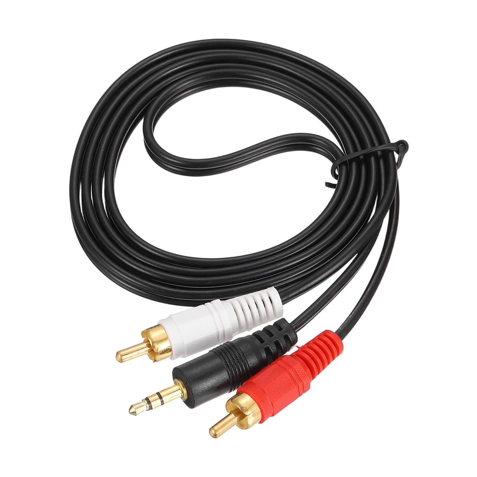 Unique Bargains - Gold Plating TS3.5mm Male to 2RCA Jack Cable, Copper Core PVC Audio AUX Cable for TV/Amp/Speaker/Mobile - Black