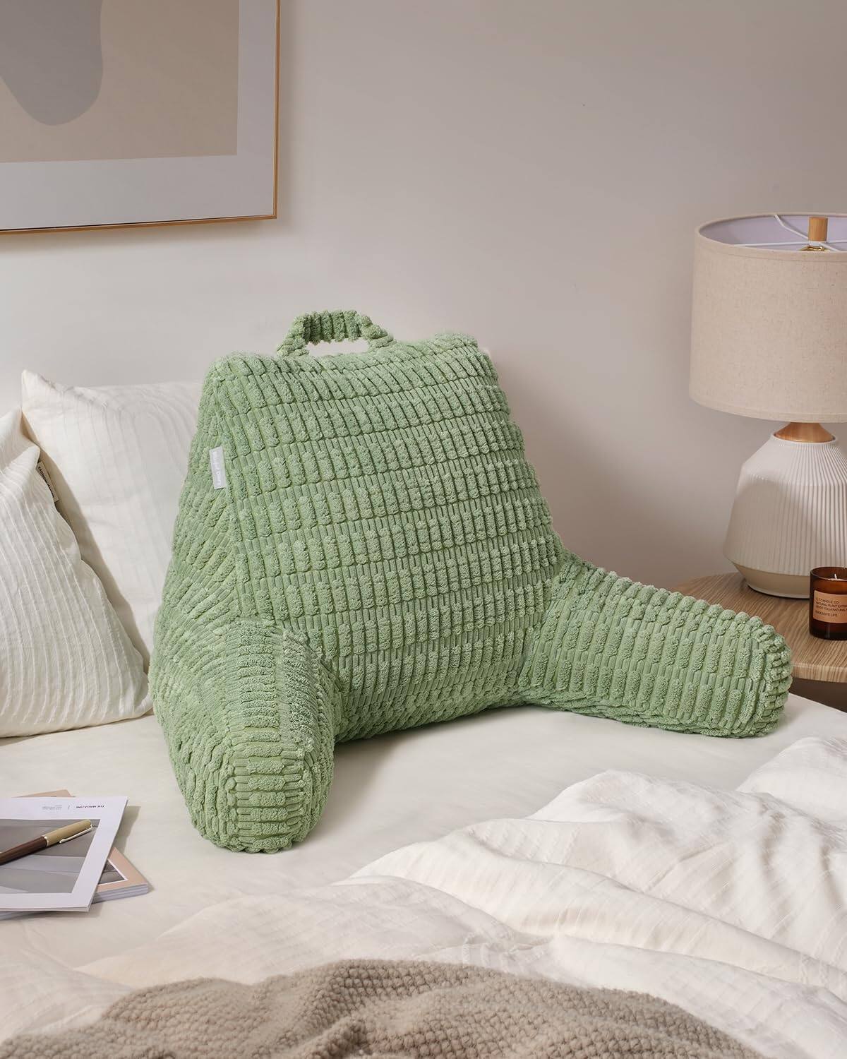 Alt View 7. Skar Audio - Reading Pillow Backrest With Shredded Memory Foam For Adult Designed Bed And Couch Sitting Up Includes Arms... - Sage Green Large(20inch).