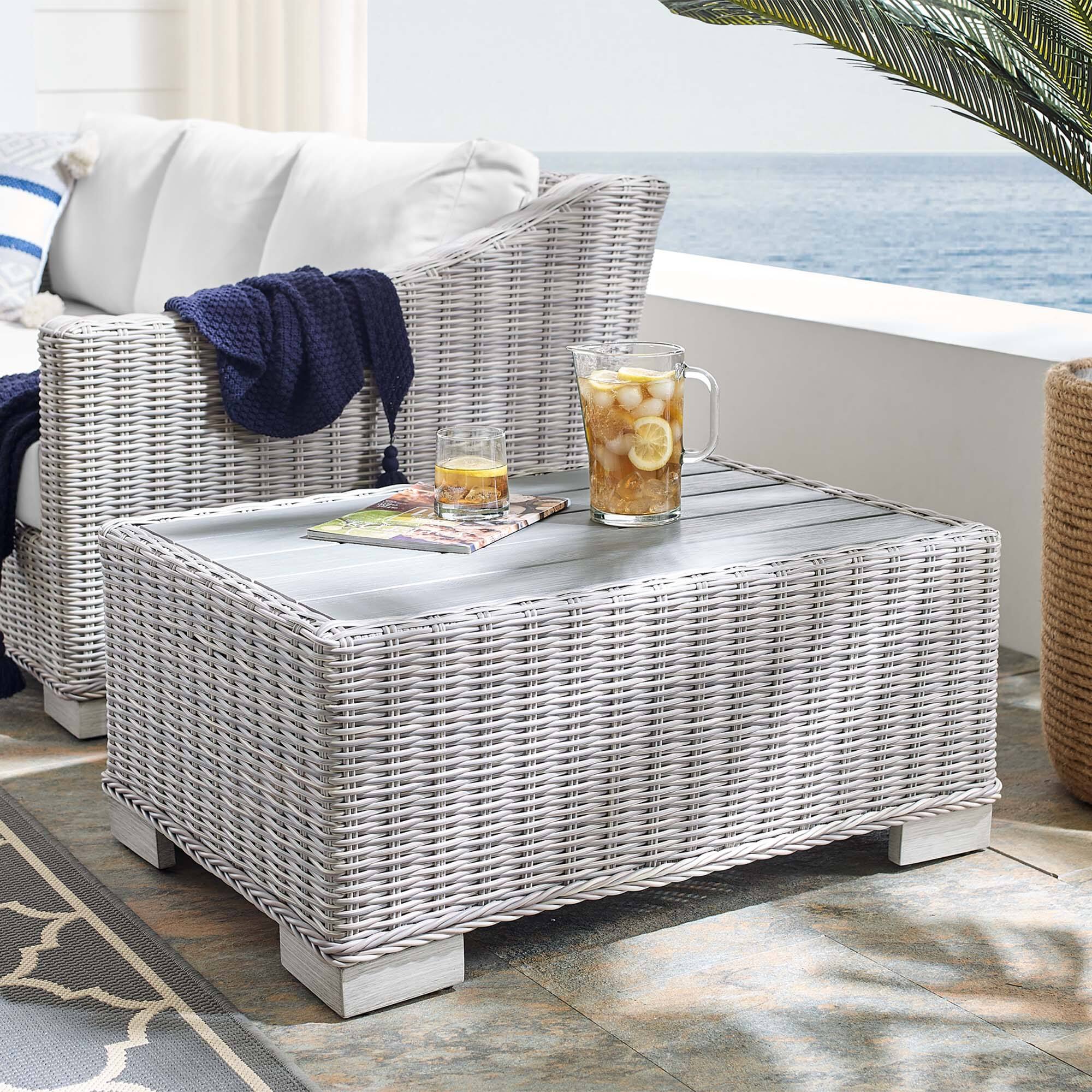 Back. Modway - Conway 32" Outdoor Patio Wicker Rattan Coffee Table by Modway - Light Gray.