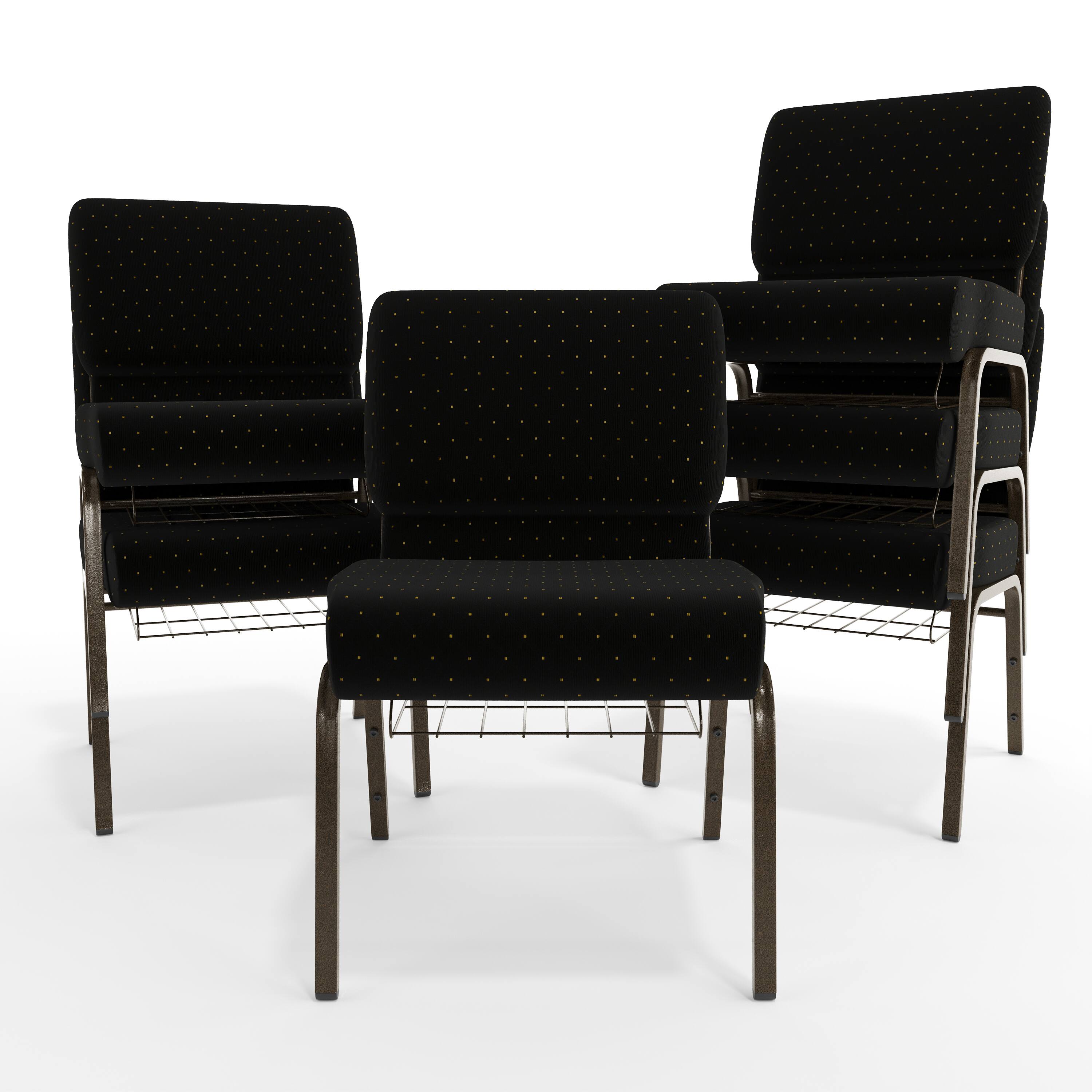 Alt View 10. Emma + Oliver - 21"W Church/Reception Guest Chair with Communion Cup Book Rack - Black Dot Patterned Fabric/Gold Vein Frame.