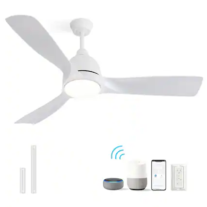 Front. Sofucor - 54'' Smart Ceiling Fans w/ Light APP & Remote Control 3 ABS Blades Bedroom Ceiling Fans Quiet Reversible DC Dimmable Led - White.