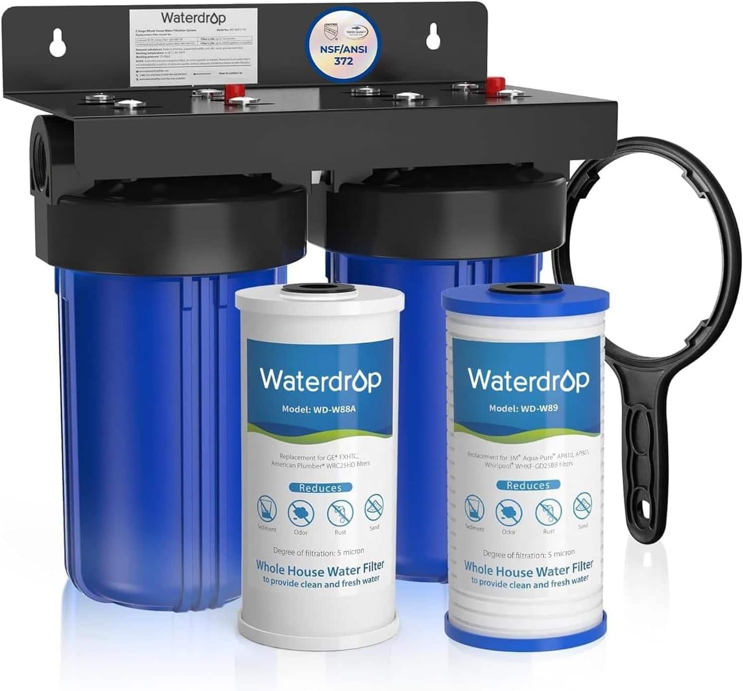 Waterdrop - WD-WHF21-PG Whole House Water Filter System, with Carbon Filter and Sediment Filter, 5-Stage Filtration - Blue