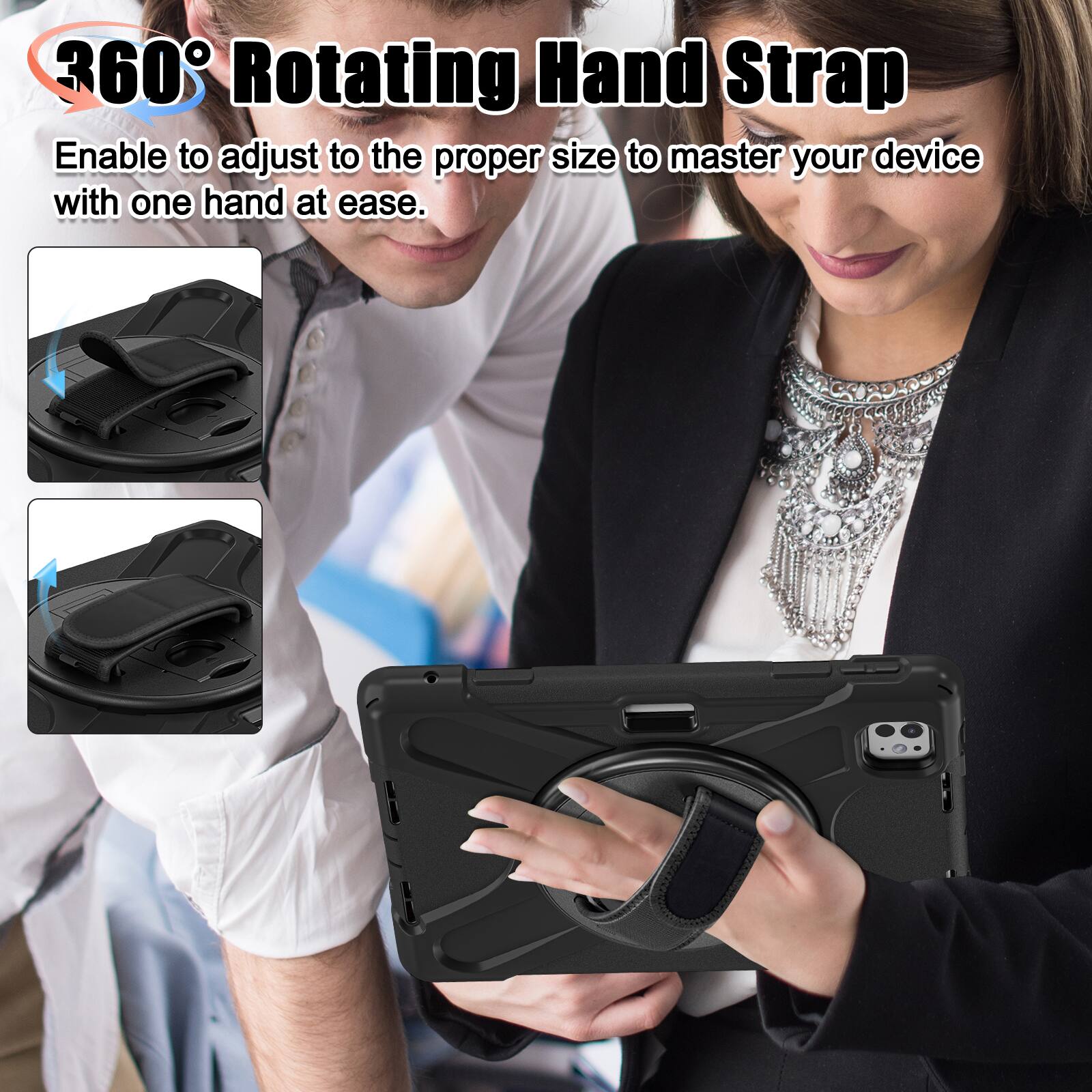 360° Rotating Hand Strap

Enable to adjust to the proper size to master your device with one hand at ease.