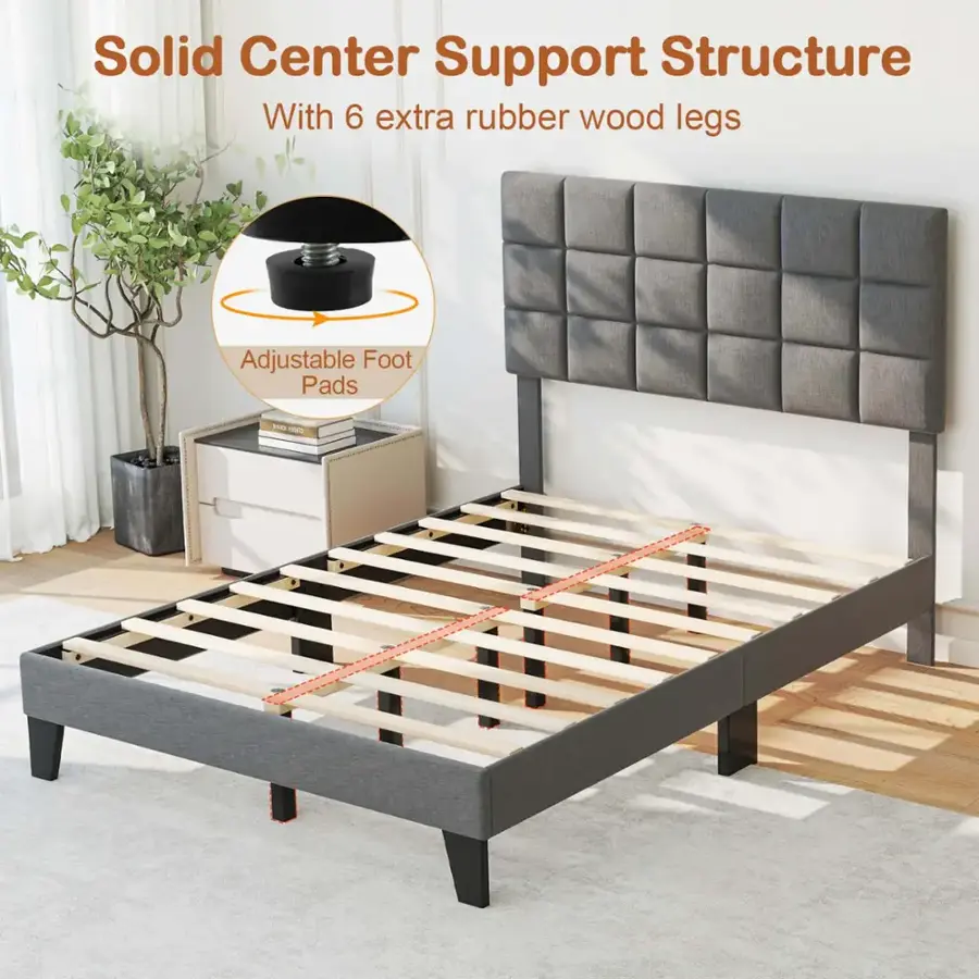 Solid Center Support Structure With 6 extra rubber wood legs Adjustable Foot Pads - A