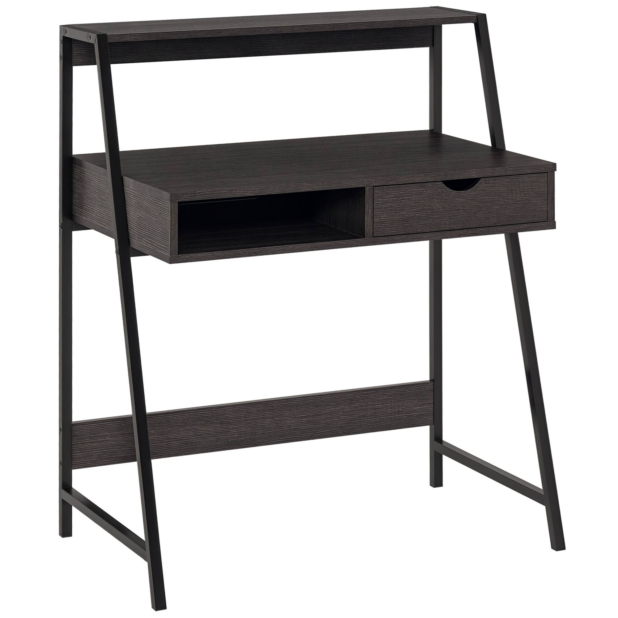 Homcom - Home Office Desk with A Frame for Small Spaces, Writing Table with Drawer and Storage Shelves - Charcoal Gray