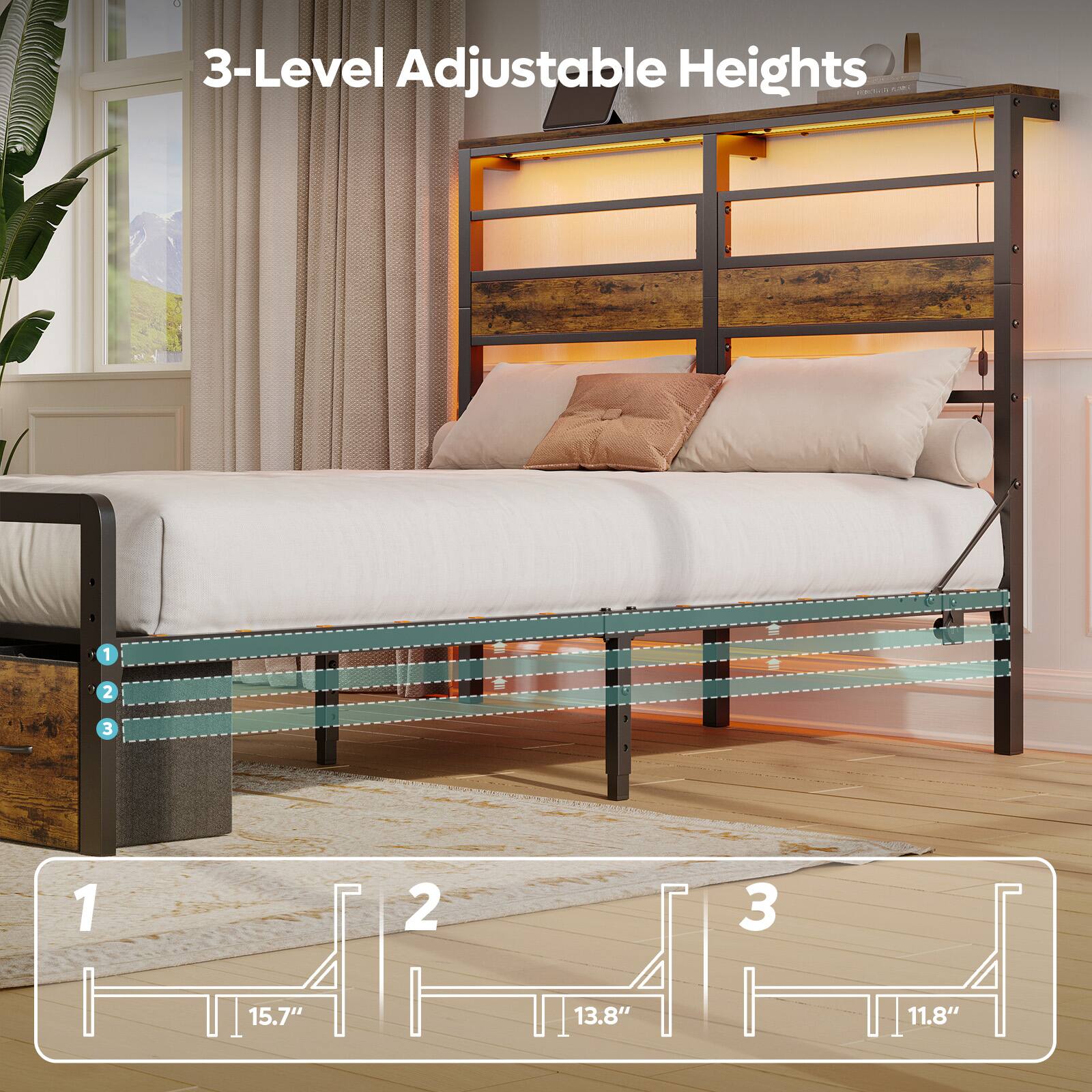 3-Level Adjustable Heights CE ~ 1 2 3 1 1 2 3  15.7" 2 13.8" 11.8"