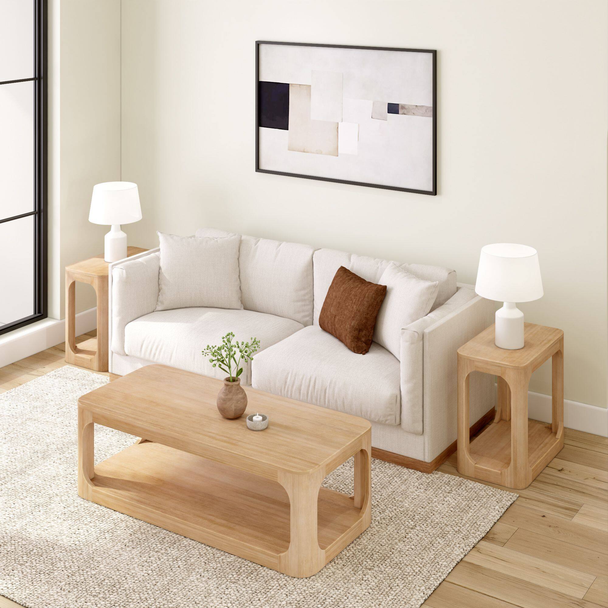 Alt View 5. Plank+Beam - Forma Rectangular Coffee Table with Shelf (54in x 24in / 1370mm x 610mm), Blonde - Blonde.