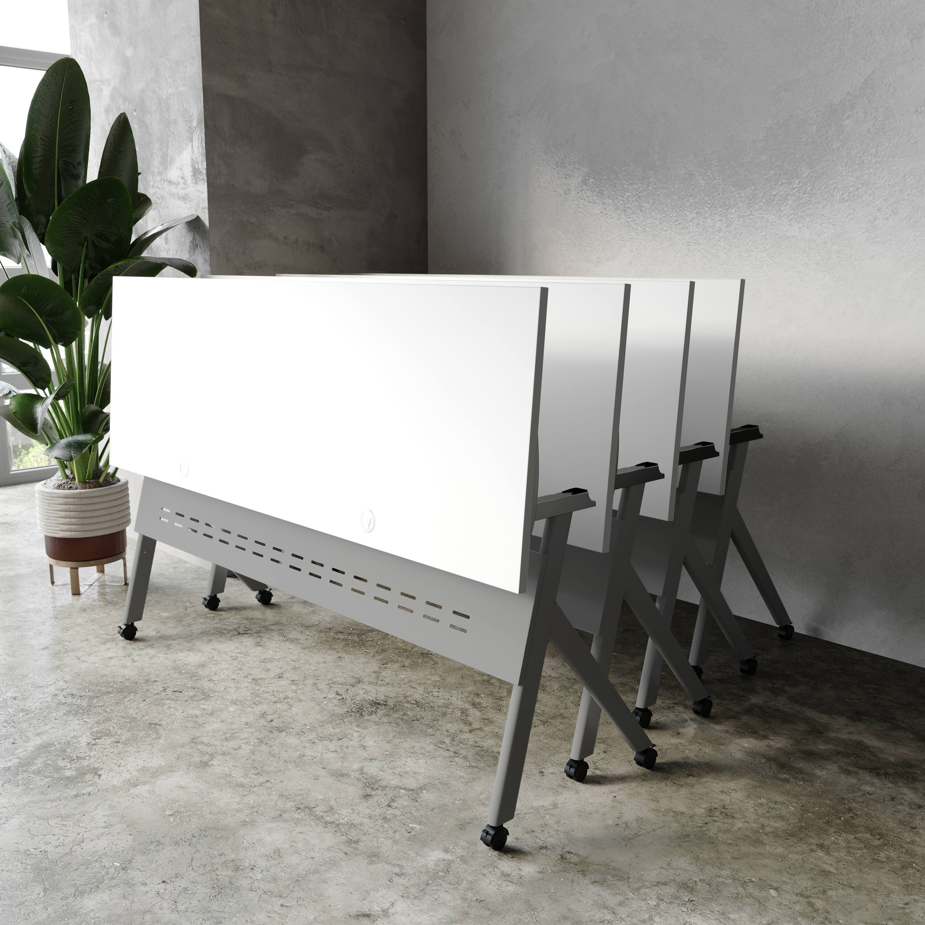 Alt View 1. Flash Furniture - Davis Commercial Grade 72" x 24" Heavy-Duty Nesting Flip Training Table with Y-Legs, Modesty Panel, 1" Thick White Table - White.