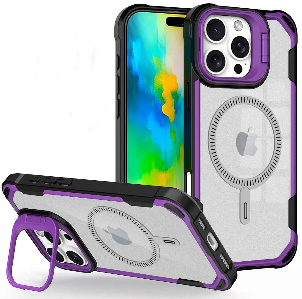 Alt View 2. Nakedcellphone - Clear Cam-Stand Case for iPhone 16 Pro Phone - Compatible with MagSafe - Purple.