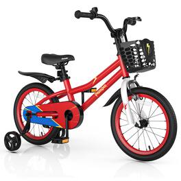 Costway - 16" Kid's Bike with Removable Training Wheels & Basket for 4-7 Years Old - Red
