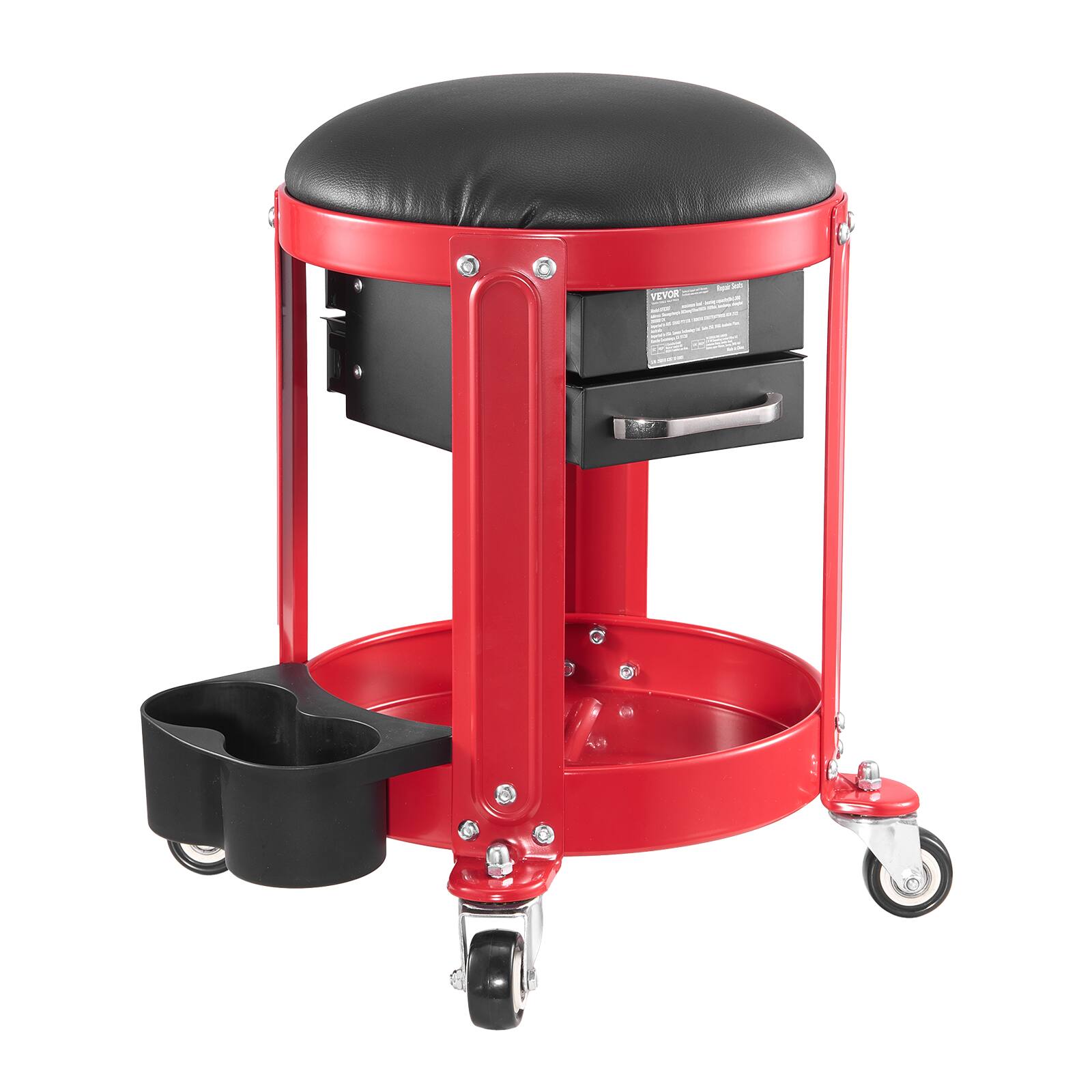Alt View 5. VEVOR - Rolling Mechanic Stool with Wheels, 300 lbs Capacity Garage Seat/Work Stool,Padded Roller Creeper Seat with Fixed Height - Red + Black.