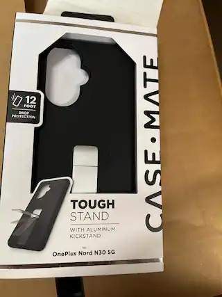 The text on the image reads: "12 FOOT DROP PROTECTION TOUGH STAND WITH ALUMINUM KICKSTAND for OnePlus Nord N30 5G MATE CASE." This text is grouped and corrected to read: "12-foot drop protection tough stand with aluminum kickstand for OnePlus Nord N30 5G MATE case."