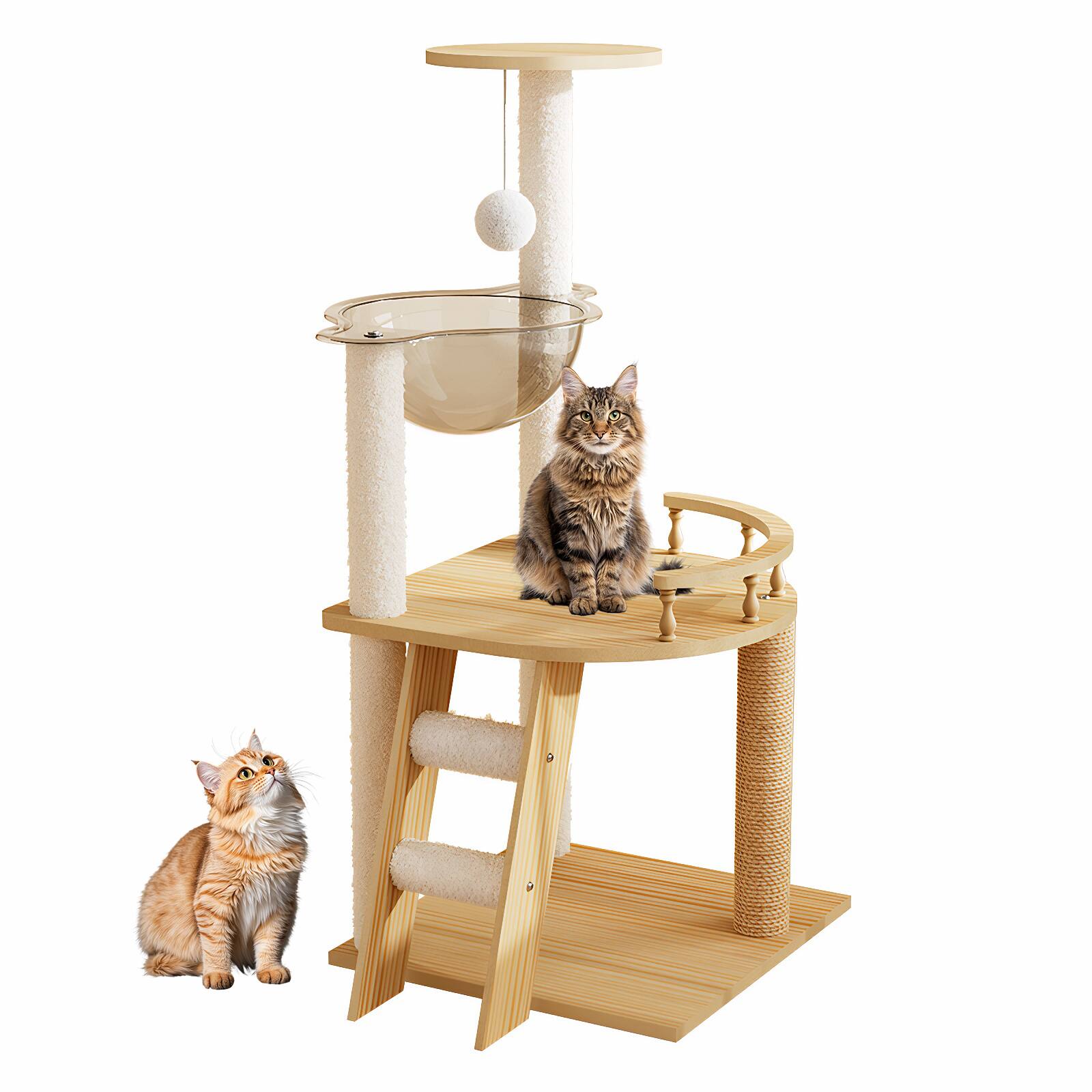 Front. Siljoy - 41.3" Modern Wood Cat Tower with Sisal Scratching Posts, Acrylic Hammock & Top Perch for Indoor Cats.