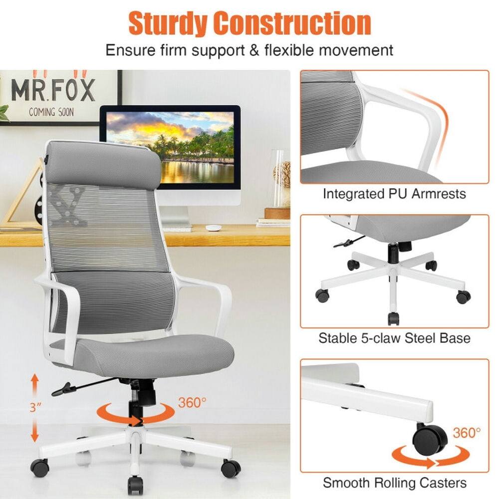 Sturdy Construction  
Ensure firm support & flexible movement  

MR.FOX COMING SOON  

Integrated PU Armrests  
Stable 5-claw Steel Base  
3"  
360°  
Smooth Rolling Casters