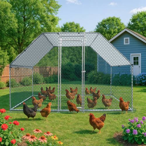 Alt View 10. Winado - 6.5x10x6.5FT Chicken Coop Large Metal Cage for Chicken Run, Walk-in Chicken Pen with Waterproof Cover for Garden Outdoor - Sliver.