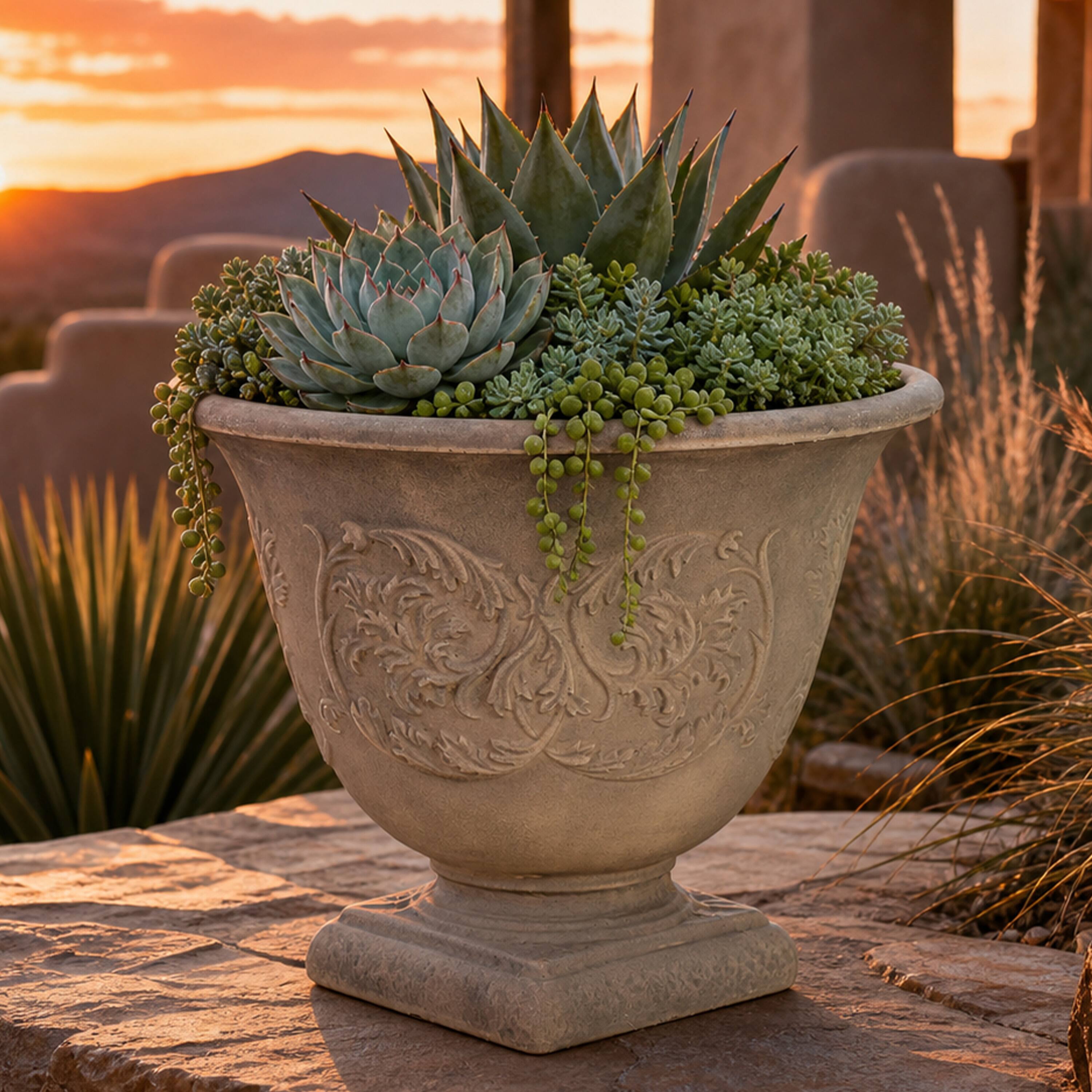 Alt View 9. Sunnydaze - 13 in Darcy Polyresin Planter - Set of 2 - Beige.