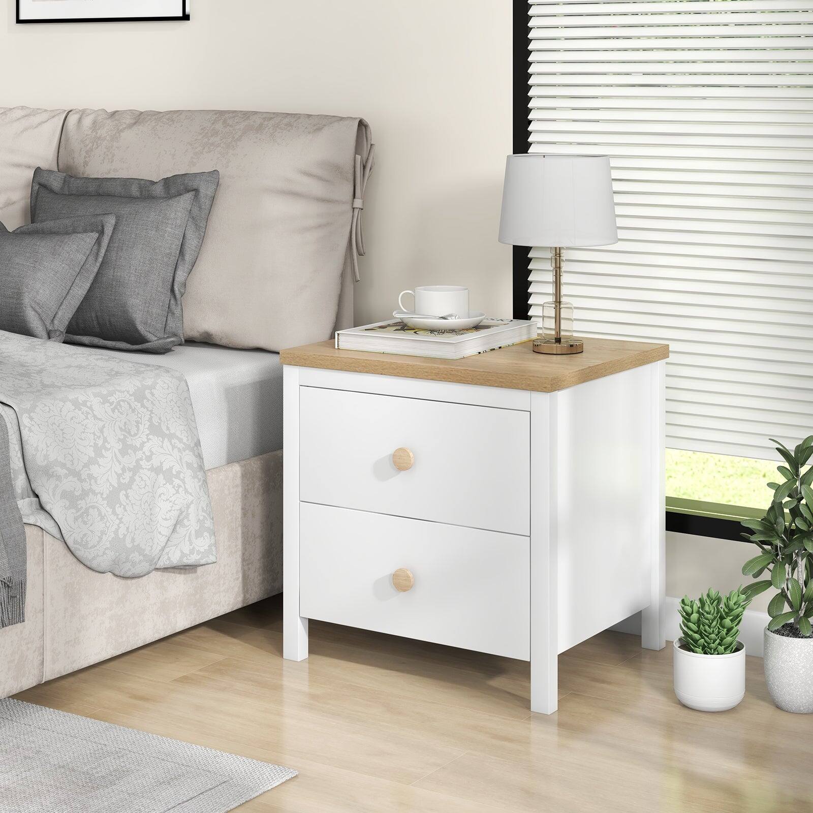 Alt View 1. Boyel Living - White 2-Drawer Nightstand with Rubber Wood Legs - White.