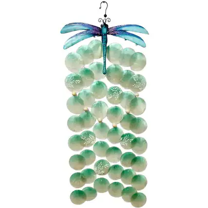 Front. Bamboo Source Tropical Decor - Bamboo Source Blue Purple Dragonfly Metal and Capiz Outdoor Garden Wind Chime 11.5 x 27 Inch - Multicolor.
