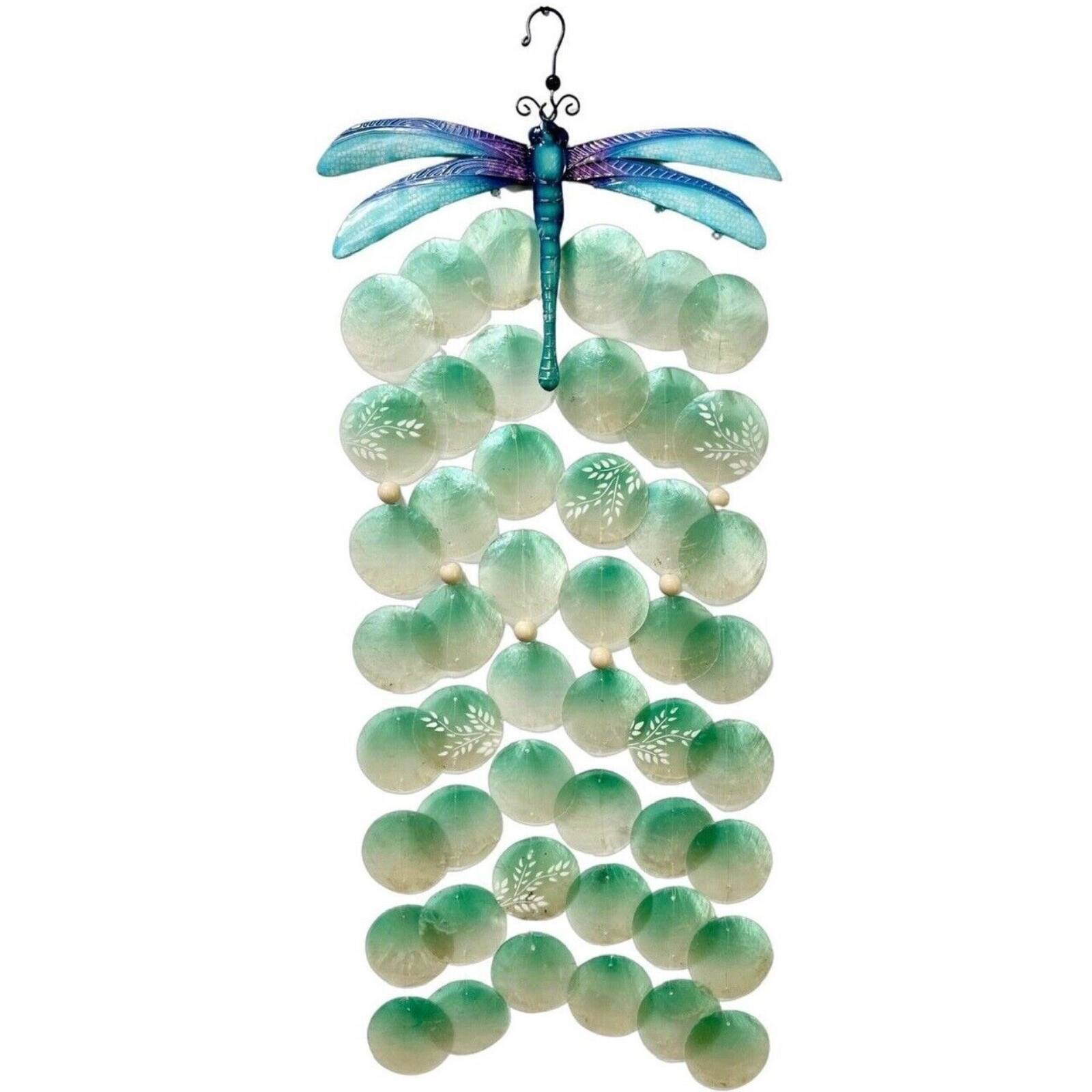 Front. Bamboo Source Tropical Decor - Bamboo Source Blue Purple Dragonfly Metal and Capiz Outdoor Garden Wind Chime 11.5 x 27 Inch - Multicolor.