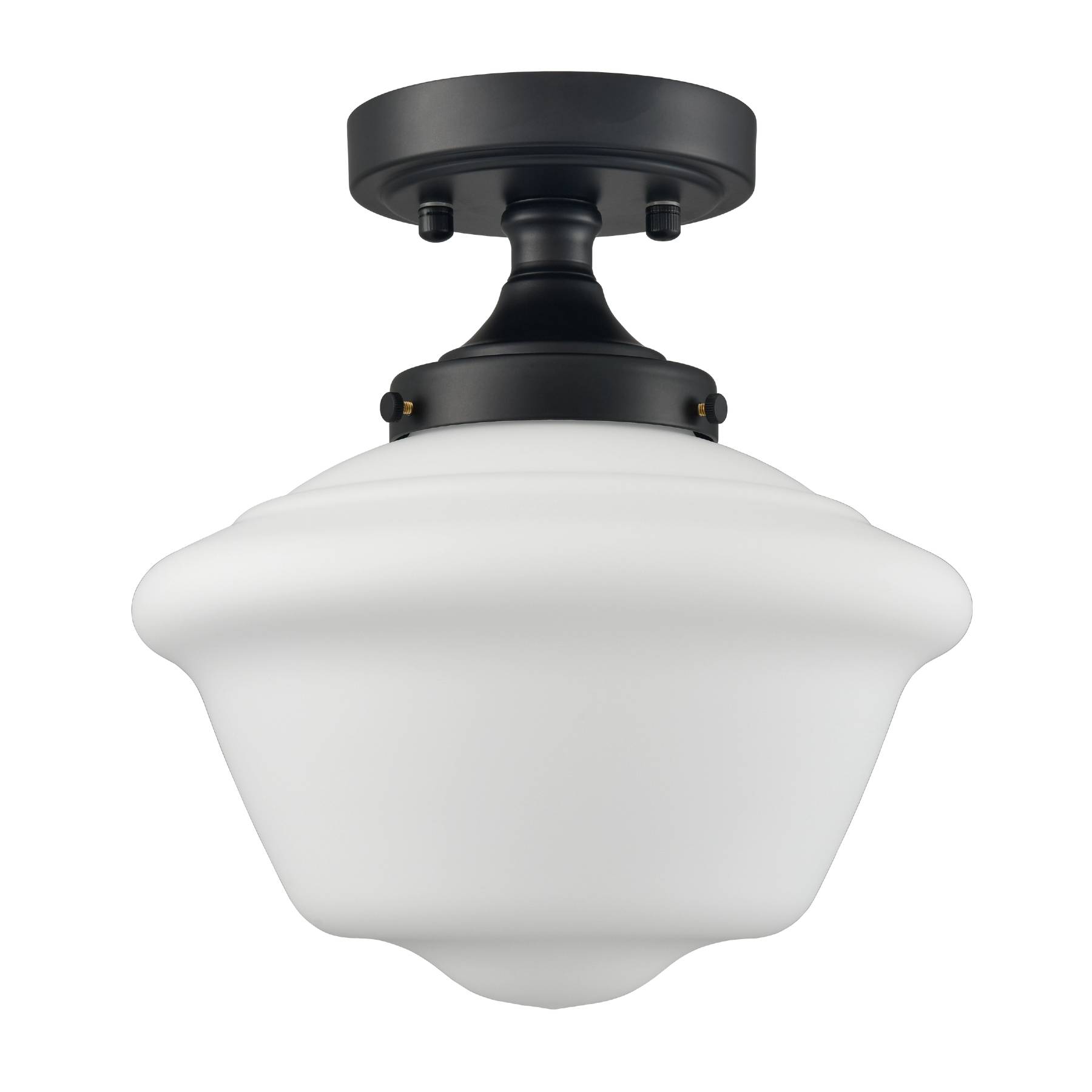 Alt View 4. MOOSE - Salina Schoolhouse Semi-Flush Mount Ceiling Light with Milk Glass Shade - Black.