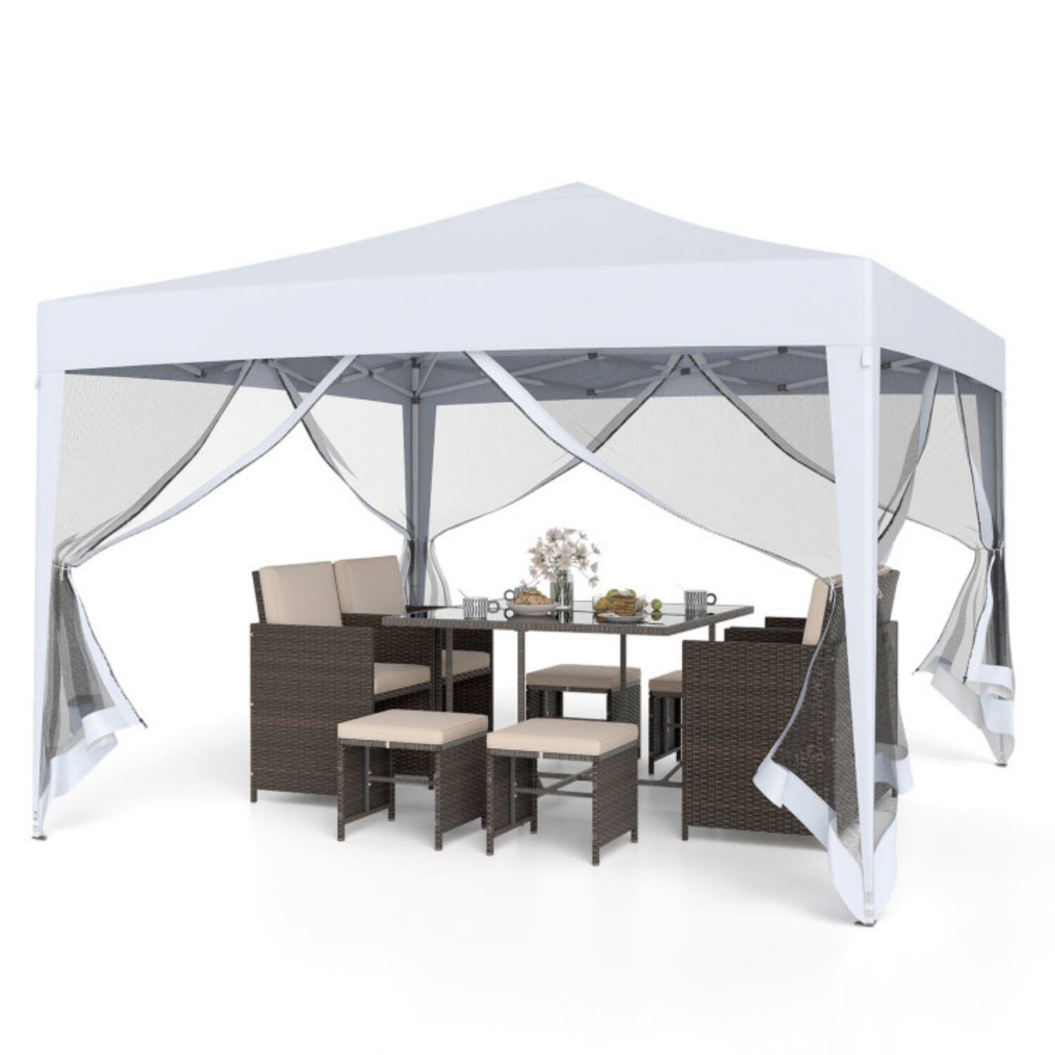 Alt View 6. Mondawe - 10 x 10 FT Pop-Up Canopy Tent with 4 Mesh Netting Walls and Carry Bag - White.