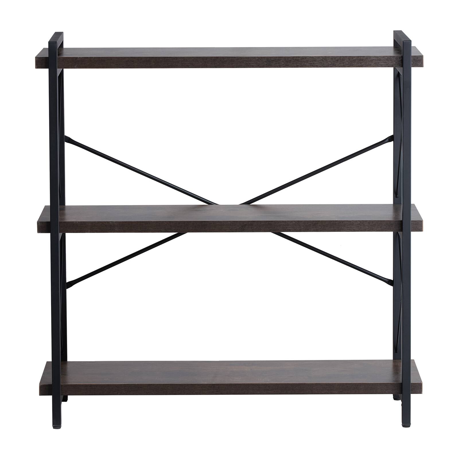 Alt View 5. VEVOR - Metal Bookshelf, 3-Tier Industrial Bookshelf, Small Rustic Storage Display Bookcase with Open Shelves - Brown.