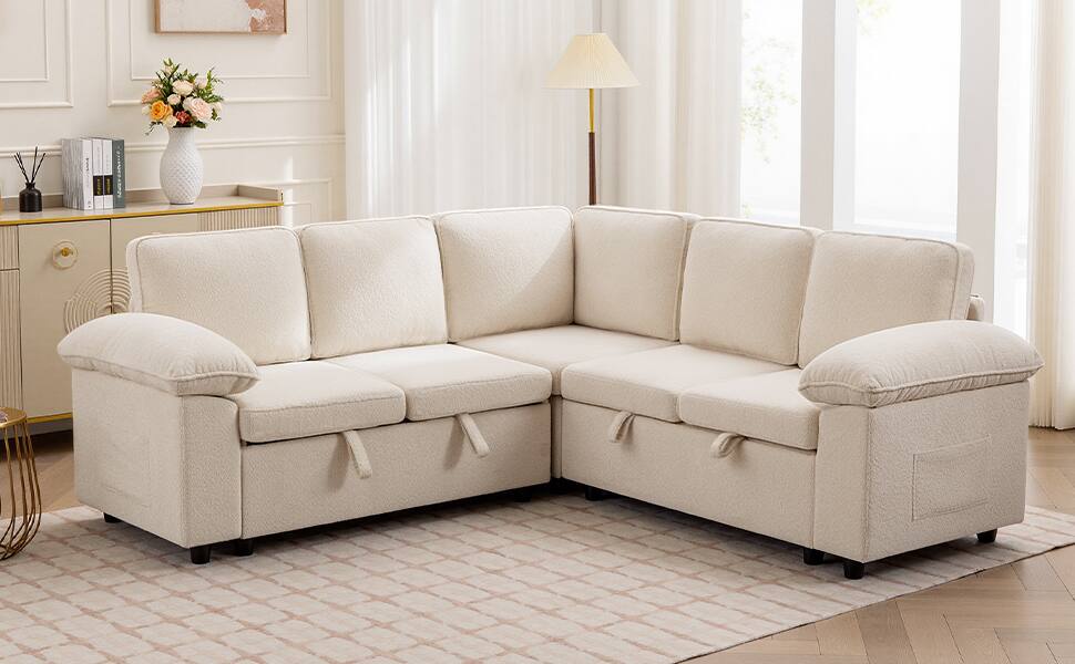 Alt View 9. KERDOM - 4-7 Seat Oversized Pullout Sofa Couch with Storage Ottoman, Side Pocket, Washable Covers, Sectional Sleeper Sofa Bed - 5 Seat - Pull Out.