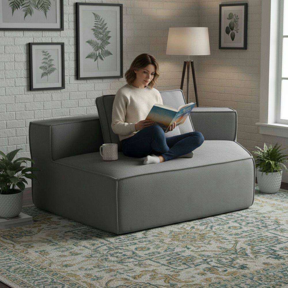 Left. Kadyn - Grey Teddy Fleece Single Sofa Chair - Compressed Modular Wide Seat with 3 Back Cushions, Cozy for Living Room & Dorm - Gray.