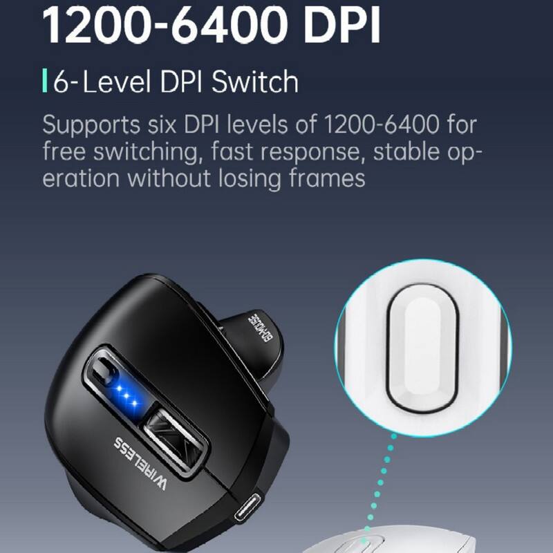 1200-6400 DPI  
6-Level DPI Switch  
Supports six DPI levels of 1200-6400 for free switching, fast response, stable operation without losing frames