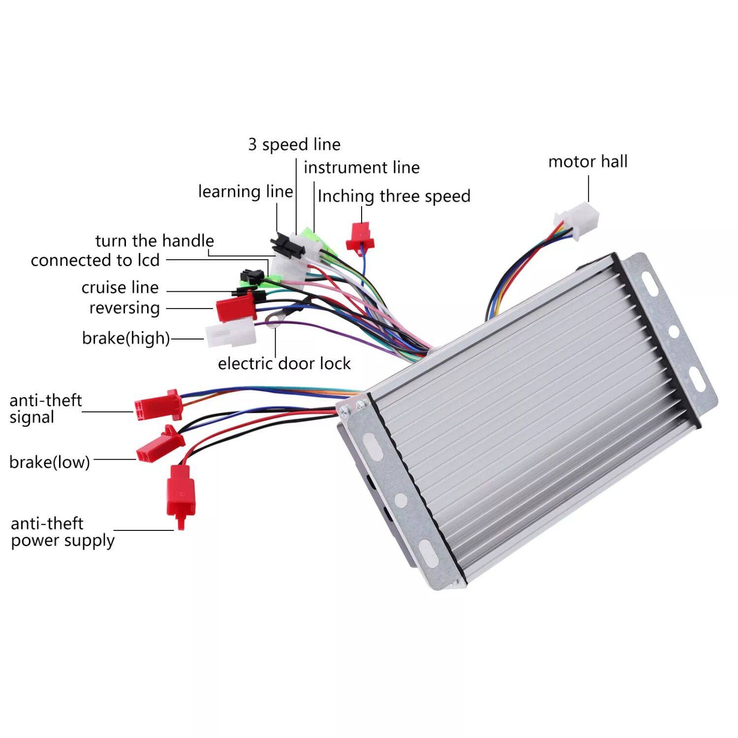 3 speed line  
instrument line  
learning line  
motor hall  
turn the handle  
connected to lcd  
cruise line  
reversing  
brake(high)  
electric door lock  
anti-theft signal  
brake(low)  
anti-theft power supply  
Inching three speed