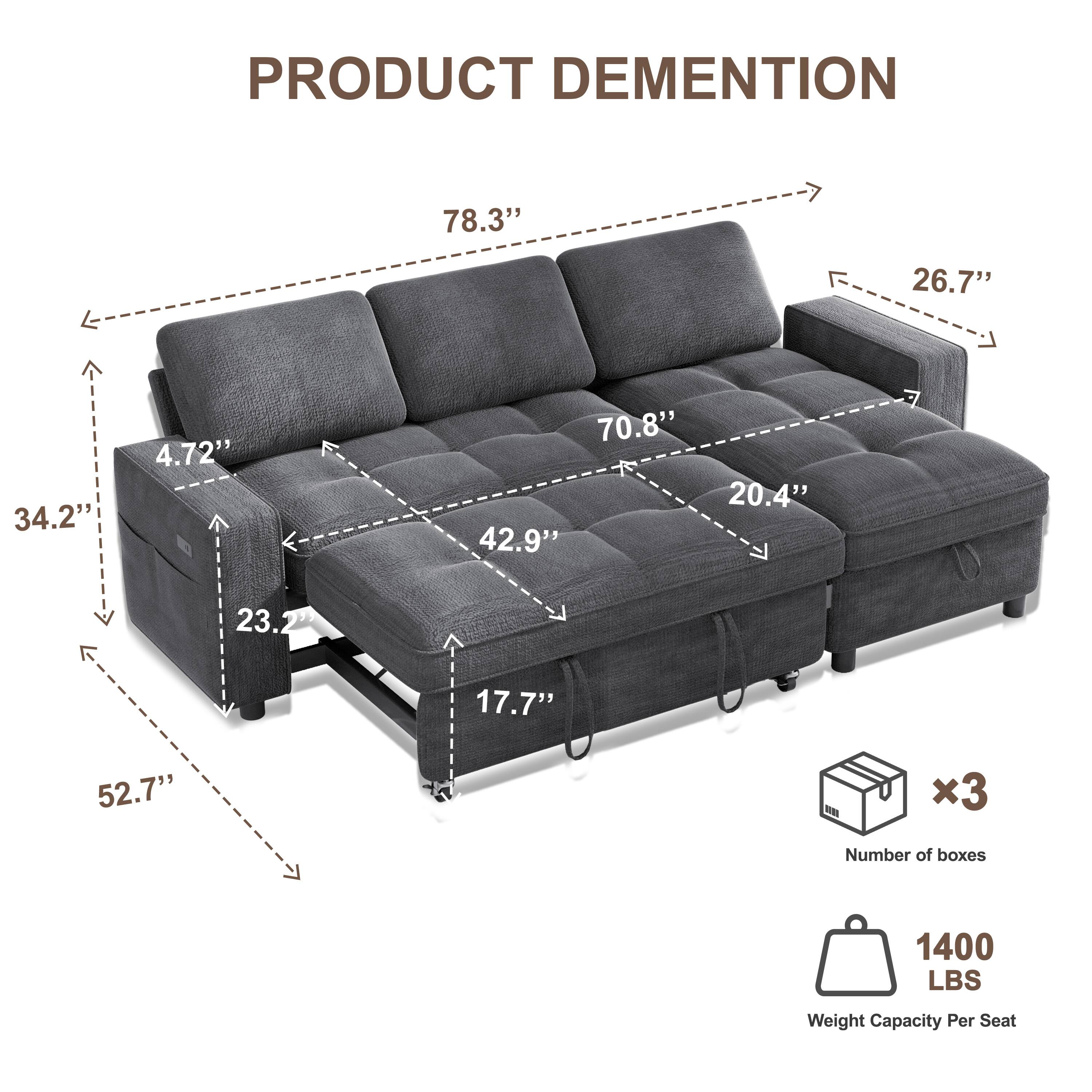 PRODUCT DIMENSIONS

- 78.3" (length)
- 34.2" (height)
- 4.72" (arm height)
- 70.8" (seat width)
- 42.9" (seat depth)
- 20.4" (back height)
- 23.2" (seat height)
- 17.7" (leg height)
- 52.7" (overall width)

Number of boxes: 3

Weight Capacity Per Seat: 1400 LBS