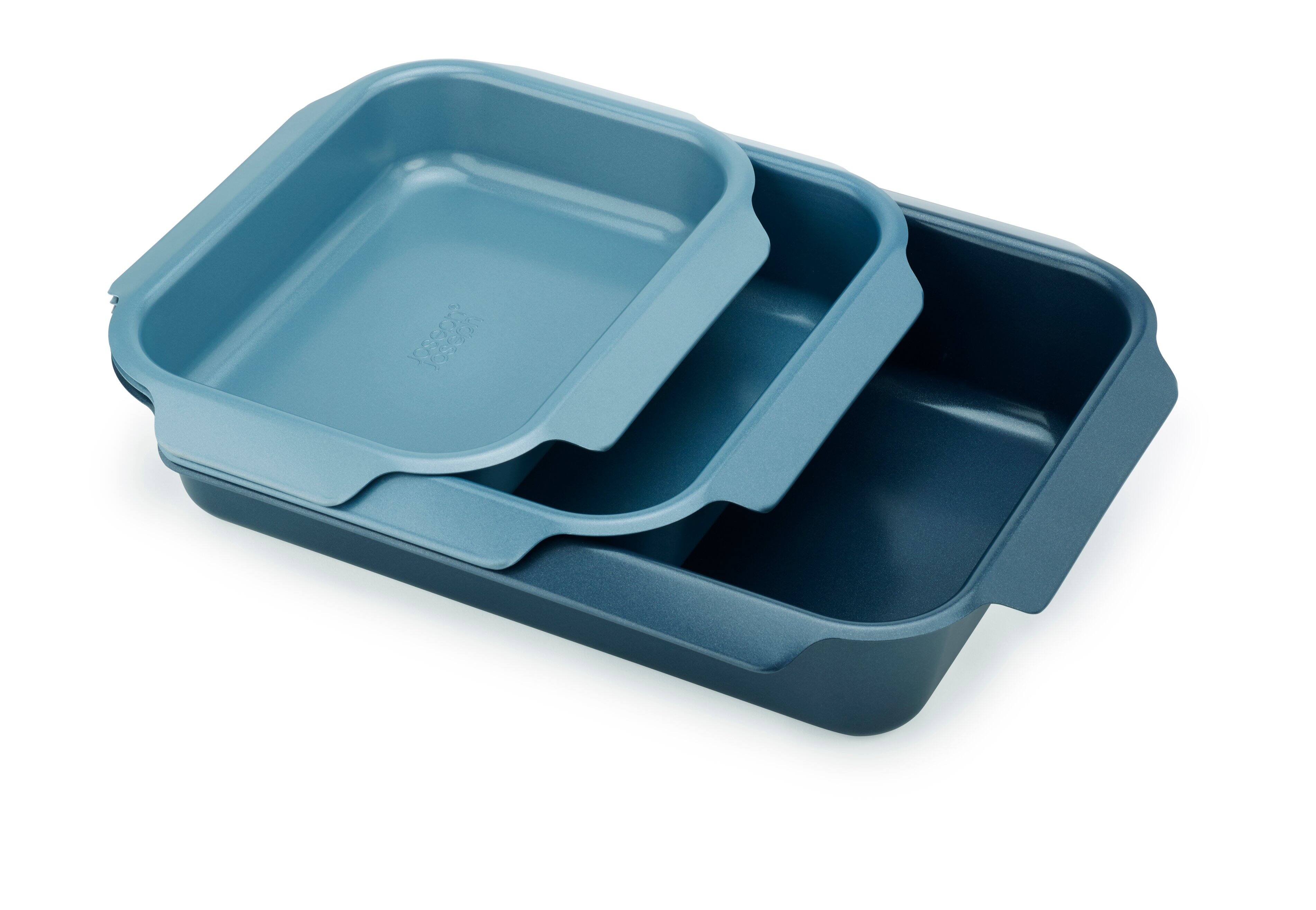 Front. Joseph Joseph - Joseph Joseph Nest Oven 3-piece Non-stick Roasting Pan Set with Easy Pull Handles - Blue.