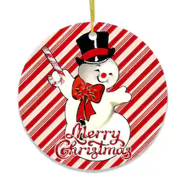 OrnamentallyYou - Vintage Snowman and Candy Cane Colors Merry Christmas Ornament - Multi-colored