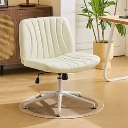 Winado - Swivel Armless Criss Cross Legged Rolling Chair with/no Wheels Computer Task Chair Vanity for Study,Make Up,Home Office - Beige-PU Leather