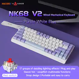 AJAZZ - AJAZZNK68 V2 Red Switch Original Purple, White, and Blue Mixed Lighting Wired Version Keyboard - Purple, White, Blue