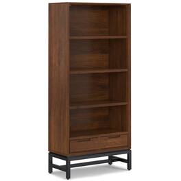 Simpli Home - Banting 66 inch Tall Solid Wood Mid Century Bookcase - Walnut Veneer