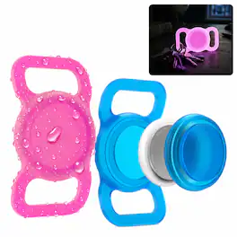 Vena - 2-pack For Apple AirTag Holder, Waterproof Glow-in-the-dark Silicone Case for Child, Backpack, Luggage, Pet Collar - Blue|Pink