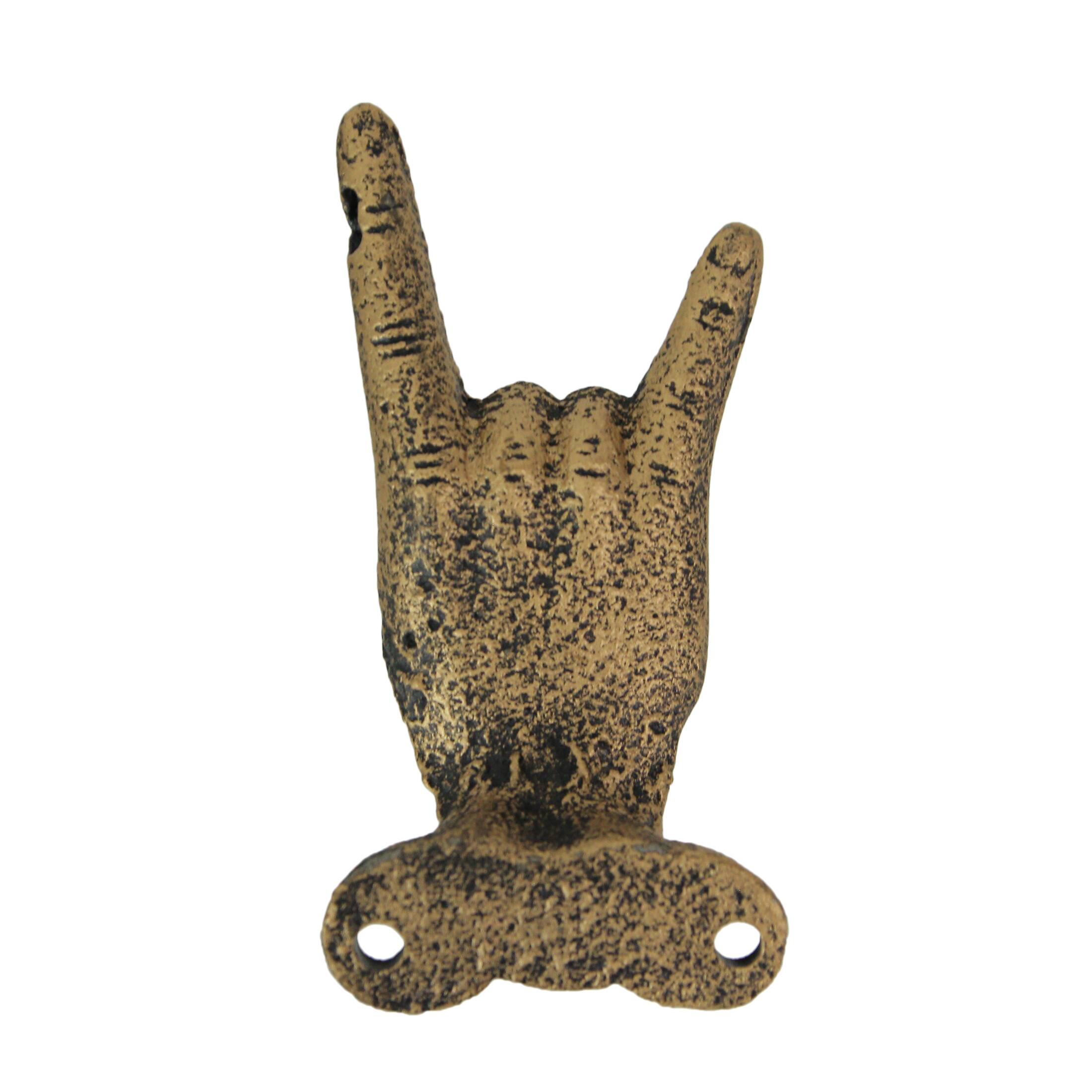 Alt View 2. Zeckos - Set of 3 Gold Cast Iron Hand Gesture Decorative Wall Hooks Key Towel Hanger - Gold.