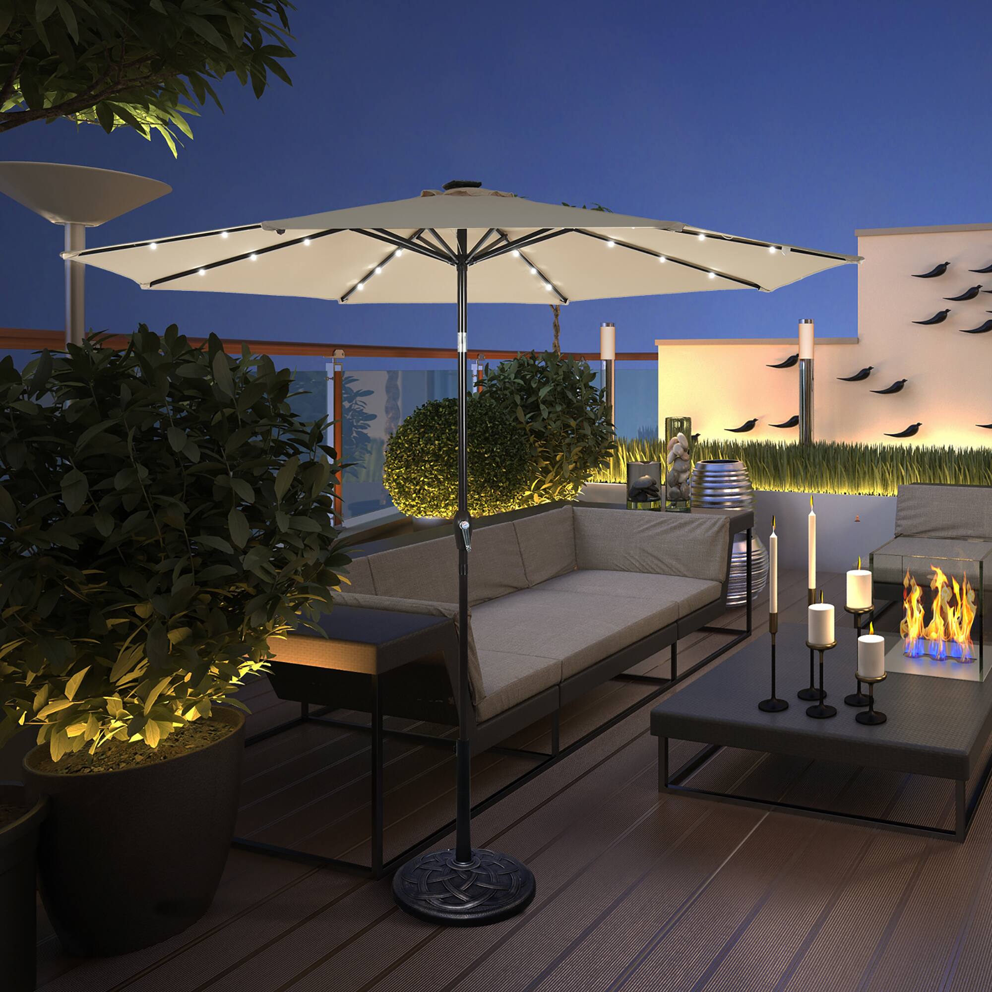 Alt View 4. Costway - 10' Solar LED Lighted Patio Market Umbrella Shade Tilt Adjustment Crank - Beige.