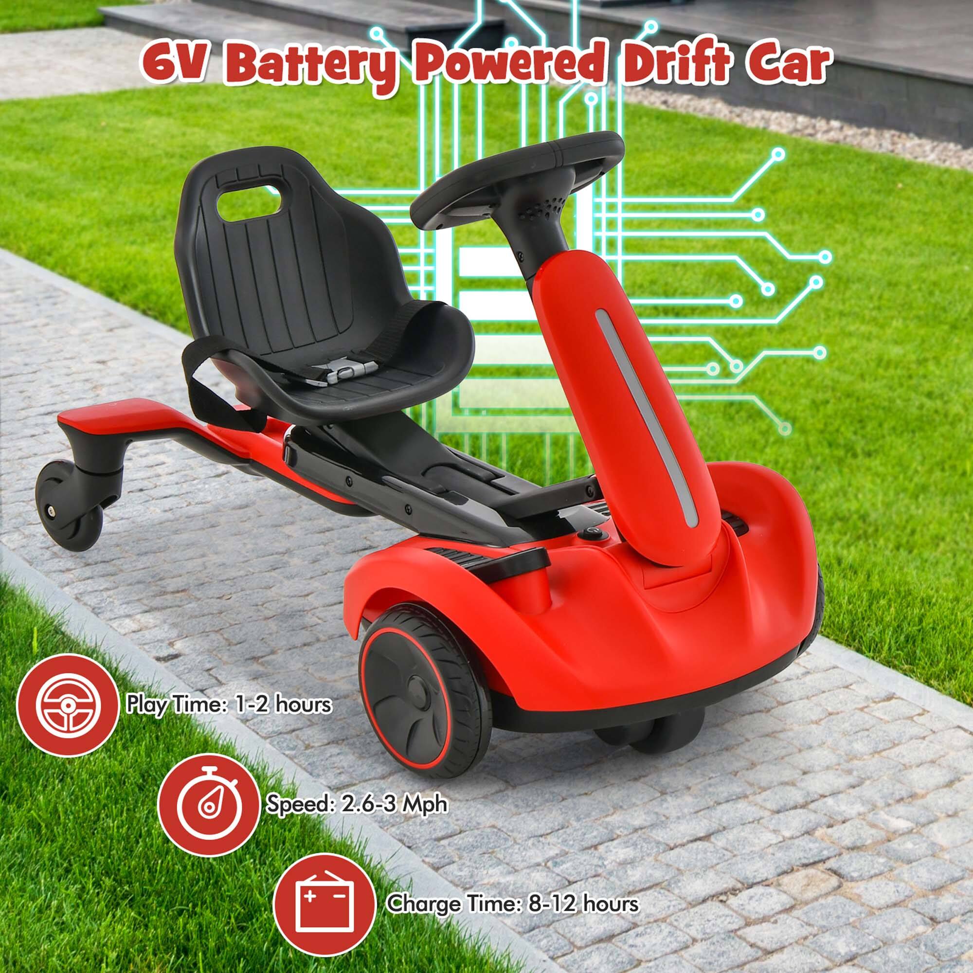 6V Battery Powered Drift Car

- Play Time: 1-2 hours
- Speed: 2.6-3 Mph
- Charge Time: 8-12 hours