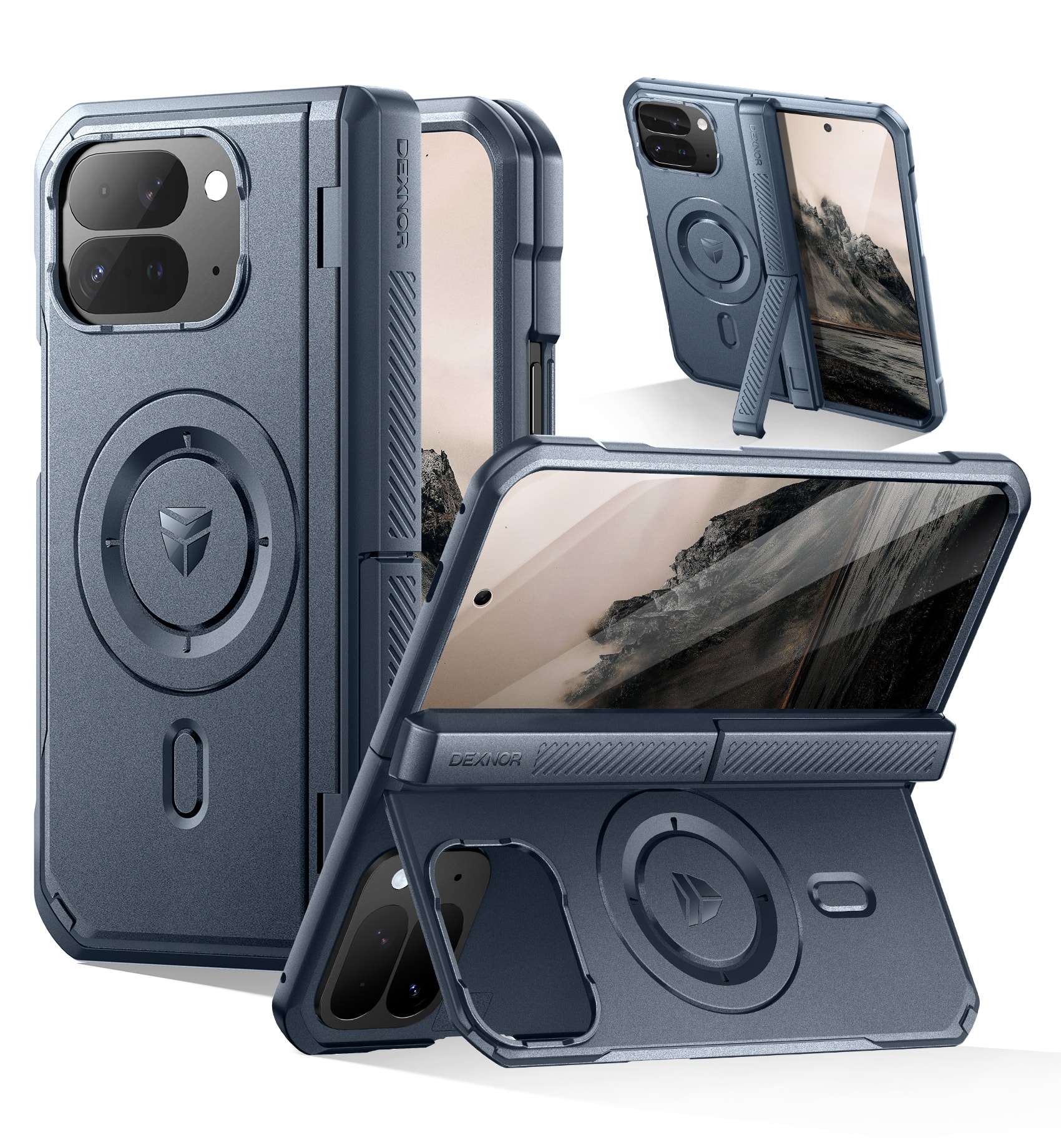 dexnor - Magnetic Case for Google Pixel 10 Pro Fold with Dual Kickstands Full-Body Rugged Protective Cover Bumper Case - Navy Blue price history on PriceWatchPro
